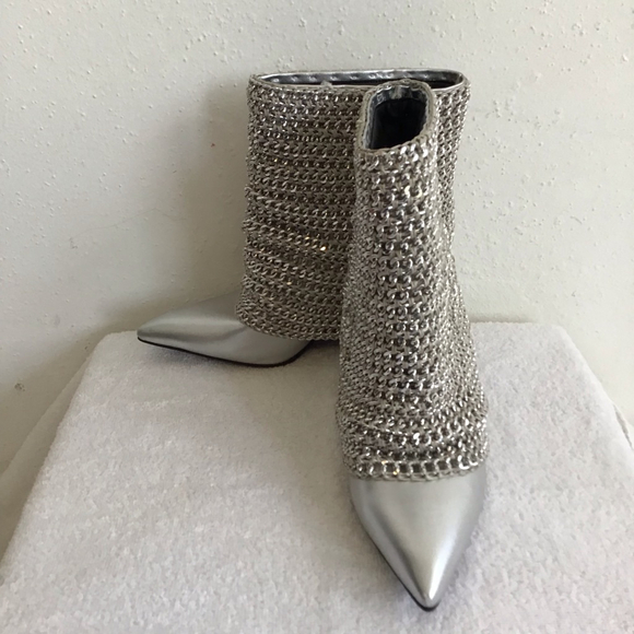 Azalea Wang Shoes - Azalea Wang Women Stunning Party Ankle Boots & Booties Silver Chain-links Size 7